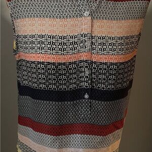 Striped Button-Up Multi-Colored Sleeveless Blouse